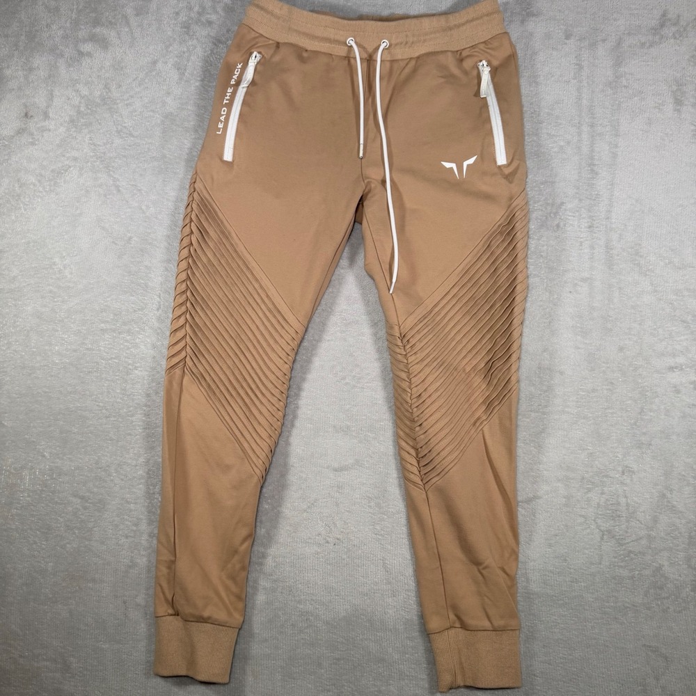 Wolf True Athletic Fit Moto Joggers Tan Camel Ribbed Sweatpants Mens‎ Large